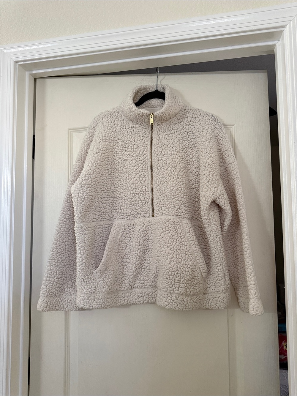 aerie Cream Sherpa Half-Zip Turtleneck Pullover